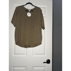 Macaron Short Sleeve V Neck Knit Sweater Top Xl Brown Nwt